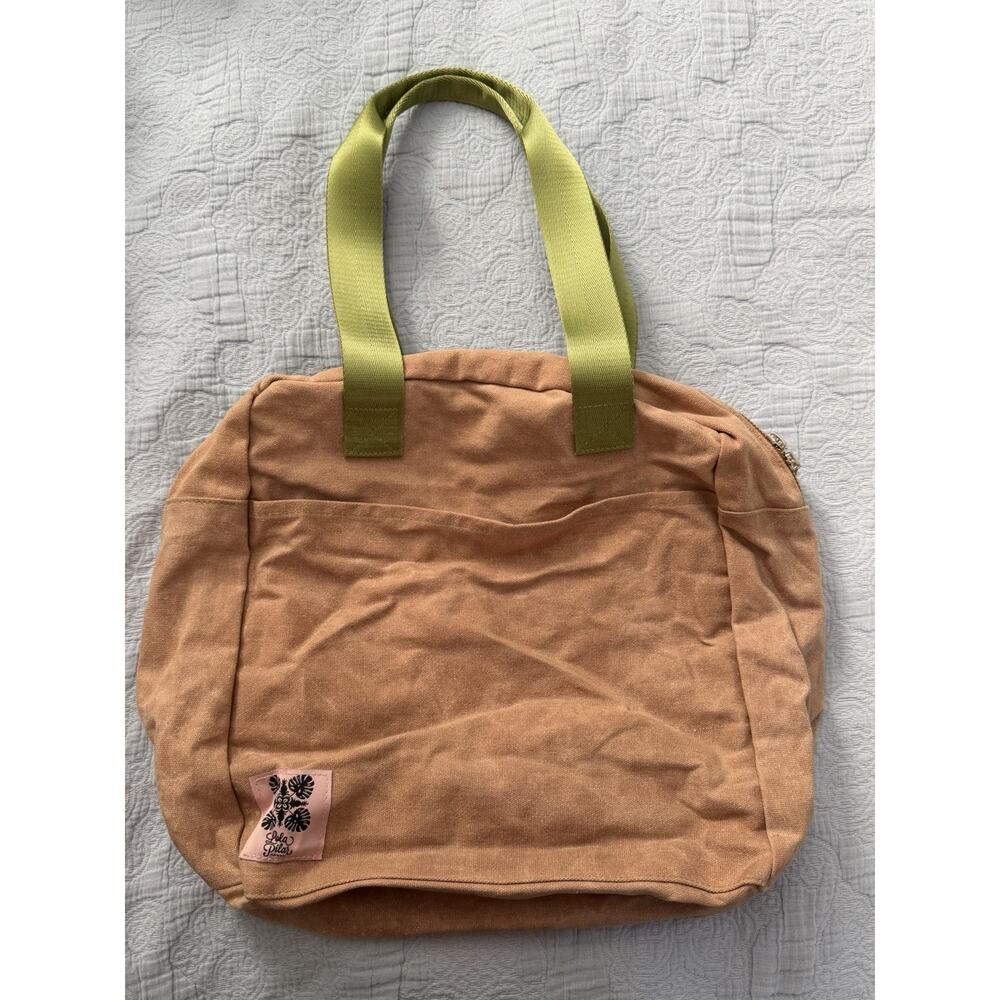 Lola Pilar Hawaii Brown Pink Green Wax Zip Tote Bag‎ Beach Purse Tyvek Y2K Style